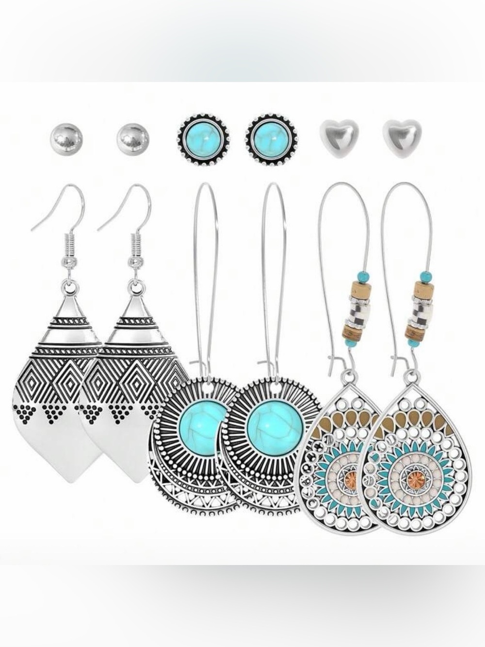 Silver-Tone Women’s Earring Set - 6 Pairs